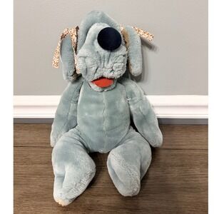 Vintage 1981 Ganz Bros Wrinkles Dog Plush Blue Grey Hound 18 Inch Toy Ribbons